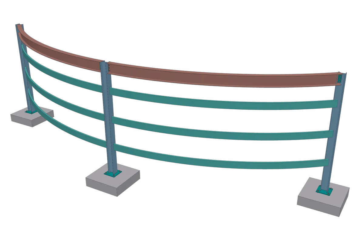 Three columns on a curve with curved girts and a curved eave beam between them.