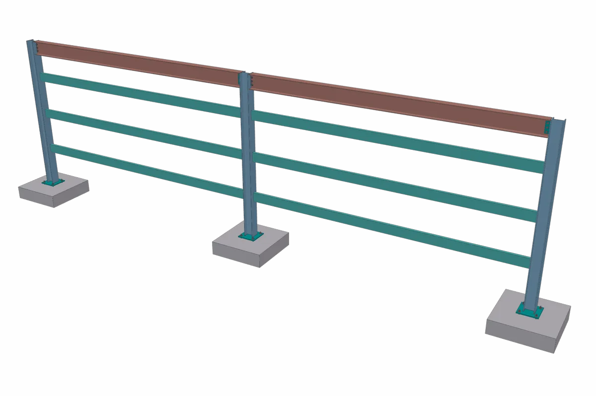 A wall line of three columns with three rows of channel girts and an eave beam.