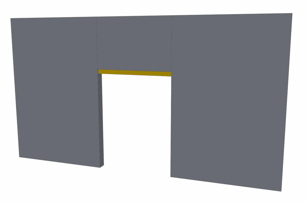 A masonry wall with a door opening and a steel angle lintel over it.