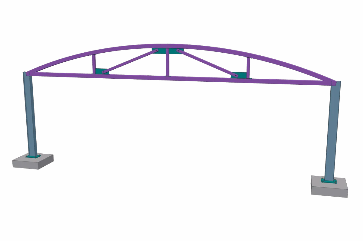 A bowstring truss whose top chord is a single arc over a straight bottom chord.