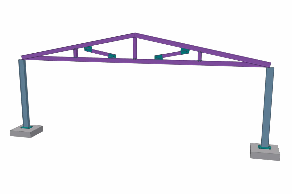 A wide-flange gable truss on two columns.